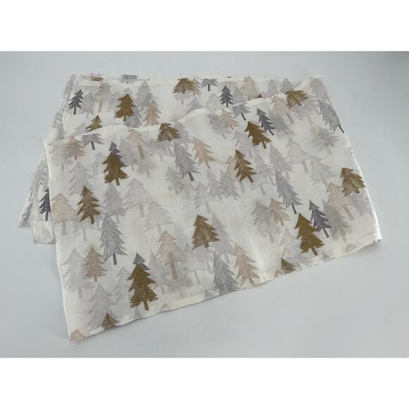 West Elm Table Runner White Gray Gold Embroidered Tree Holiday Linen - Picture 1 of 5